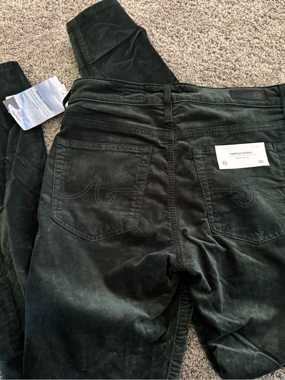 AG Dark Green Velvet Jeans